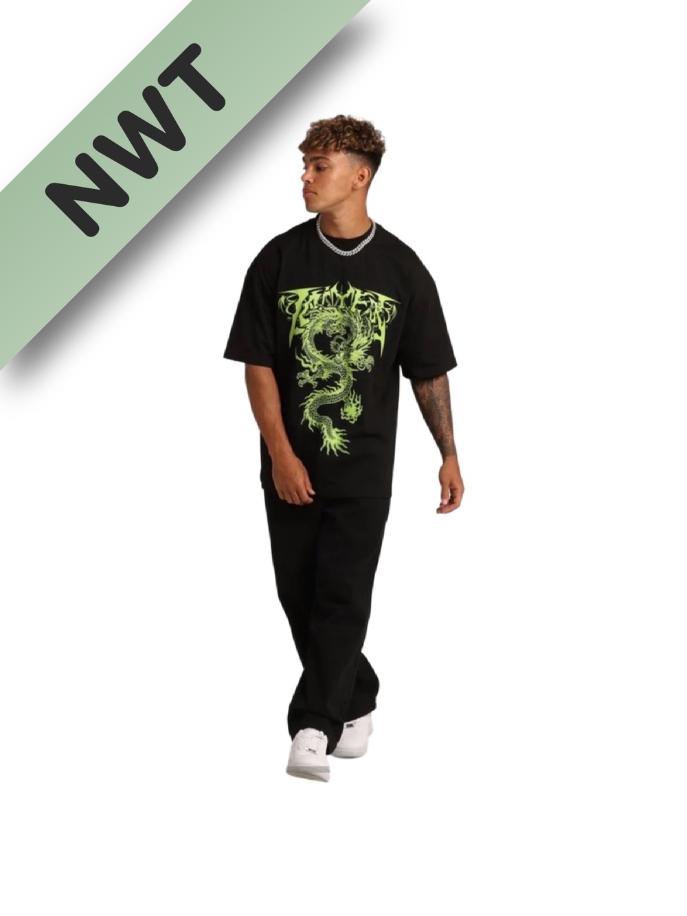 NWT Black Printed Loiter Graphics T-Shirt Sz M